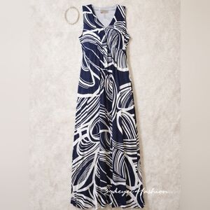 CLASSIC Chico’s Navy White Abstract Maxi Dress S ✨ Resort Chic